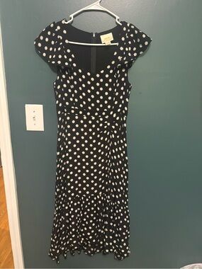 Maeve Anthropologie Black and White Polka Dot Midi Dress